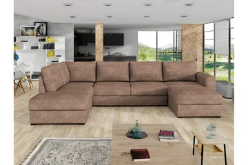 Taberk Sovesofa med Sjeselong og Dobbel Sjeselong 4-seter i Bouclé - Rosa - Møbler - Sofaer - Sovesofaer - Sovesofa divan