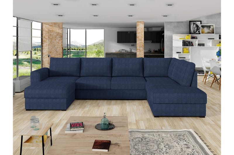 Taberk Sovesofa med Sjeselong og Dobbel Sjeselong 4-seter i Chenille - Blå - Møbler - Sofaer - Sovesofaer - Sovesofa divan