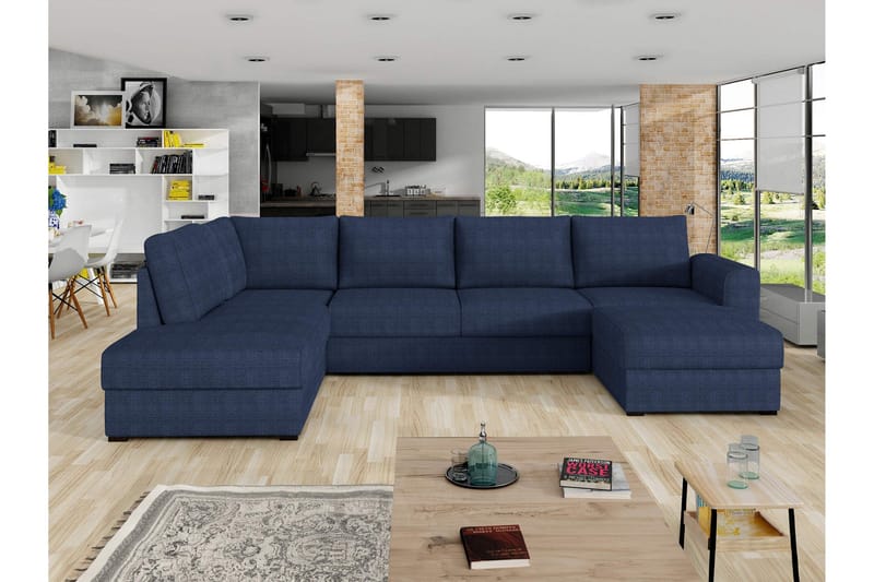 Taberk Sovesofa med Sjeselong og Dobbel Sjeselong 4-seter i Chenille - Blå - Møbler - Sofaer - Sovesofaer - Sovesofa divan