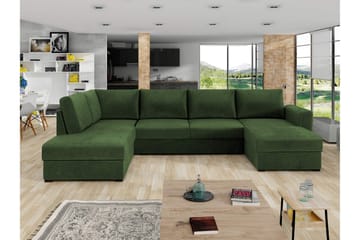 Taberk Sovesofa med Sjeselong og Dobbel Sjeselong 4-seter i Chenille - Grønn - Møbler - Sofaer - Sovesofaer - Sovesofa divan