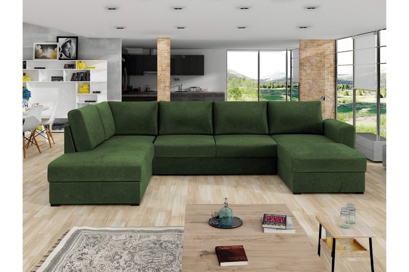 Taberk Sovesofa med Sjeselong og Dobbel Sjeselong 4-seter i Chenille - Grønn - Møbler - Sofaer - Sovesofaer - Sovesofa divan