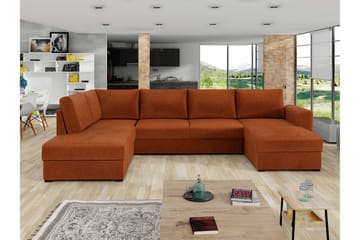 Taberk Sovesofa med Sjeselong og Dobbel Sjeselong 4-seter i Chenille - Oransje - Møbler - Sofaer - Sovesofaer - Sovesofa divan