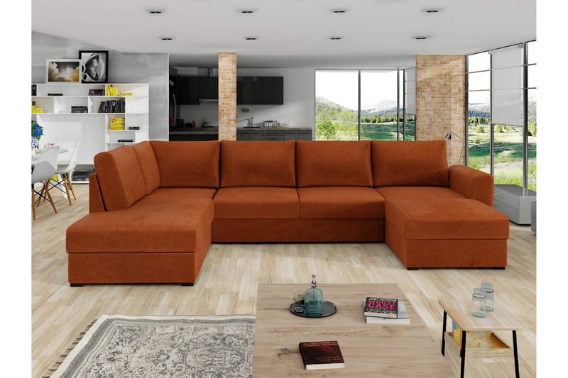 Taberk Sovesofa med Sjeselong og Dobbel Sjeselong 4-seter i Chenille - Oransje - Møbler - Sofaer - Sovesofaer - Sovesofa divan