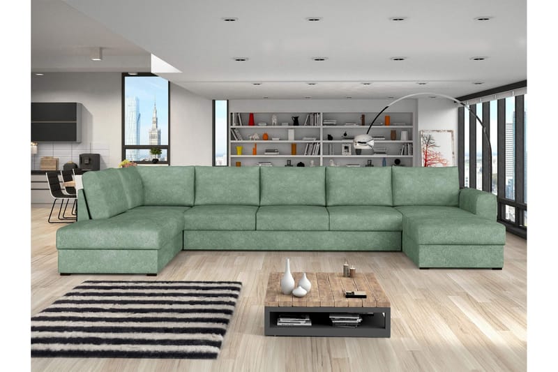 Taberk Sovesofa med Sjeselong og Dobbel Sjeselong 5-seter i Bouclé - Grønn - Møbler - Sofaer - Sovesofaer - Sovesofa divan