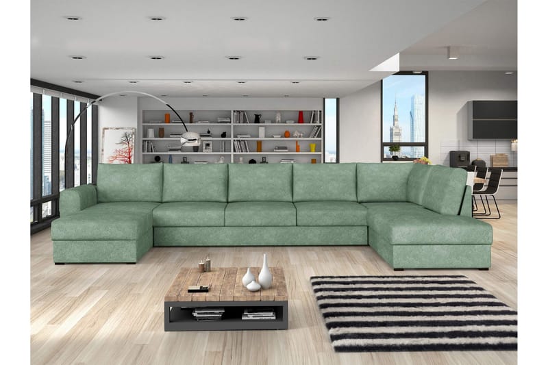 Taberk Sovesofa med Sjeselong og Dobbel Sjeselong 5-seter i Bouclé - Grønn - Møbler - Sofaer - Sovesofaer - Sovesofa divan