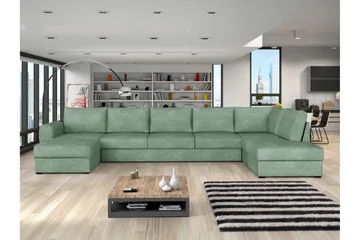 Taberk Sovesofa med Sjeselong og Dobbel Sjeselong 5-seter i Bouclé - Grønn - Møbler - Sofaer - Sovesofaer - Sovesofa divan