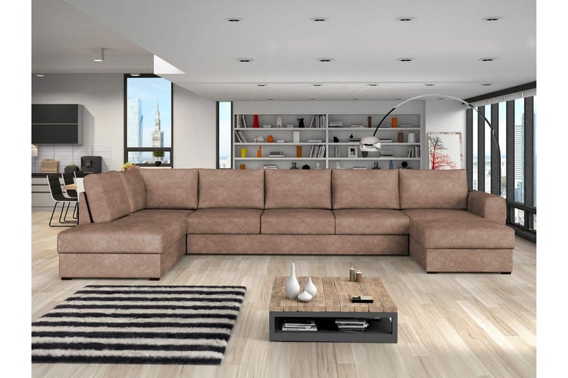 Taberk Sovesofa med Sjeselong og Dobbel Sjeselong 5-seter i Bouclé - Rosa - Møbler - Sofaer - Sovesofaer - Sovesofa divan