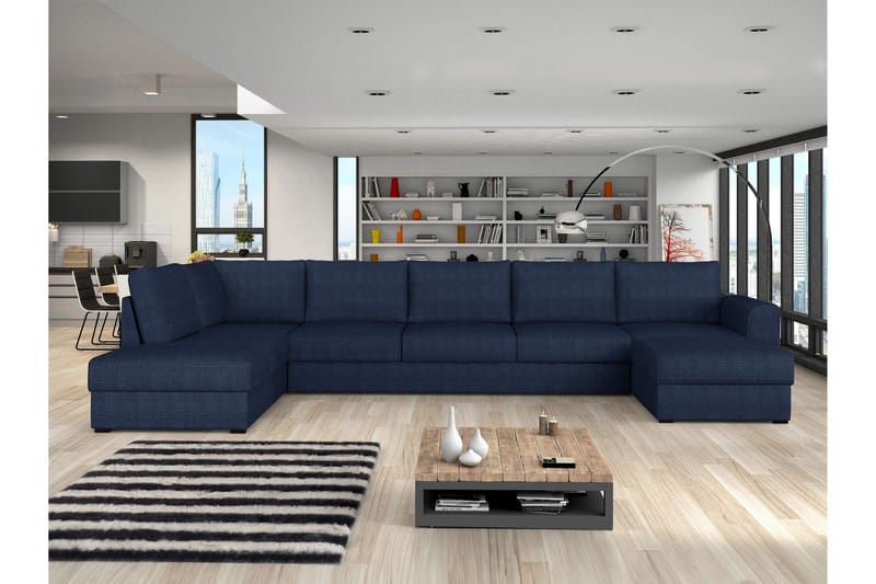 Taberk Sovesofa med Sjeselong og Dobbel Sjeselong 5-seter i Chenille - Blå - Møbler - Sofaer - Sovesofaer - Sovesofa divan