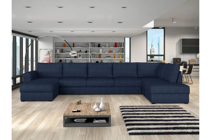 Taberk Sovesofa med Sjeselong og Dobbel Sjeselong 5-seter i Chenille - Blå - Møbler - Sofaer - Sovesofaer - Sovesofa divan