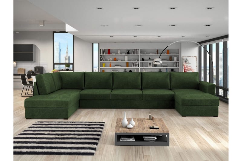 Taberk Sovesofa med Sjeselong og Dobbel Sjeselong 5-seter i Chenille - Grønn - Møbler - Sofaer - Sovesofaer - Sovesofa divan