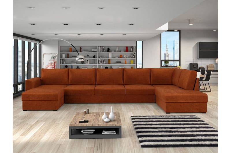 Taberk Sovesofa med Sjeselong og Dobbel Sjeselong 5-seter i Chenille - Oransje - Møbler - Sofaer - Sovesofaer - Sovesofa divan