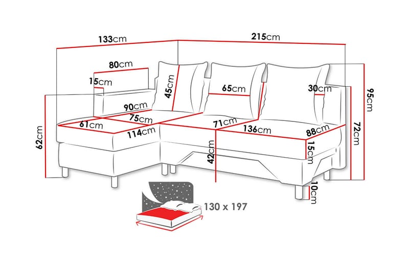 Tom Divansovesofa 215x133x72 cm - Møbler - Sofaer - Sovesofaer - Sovesofa divan