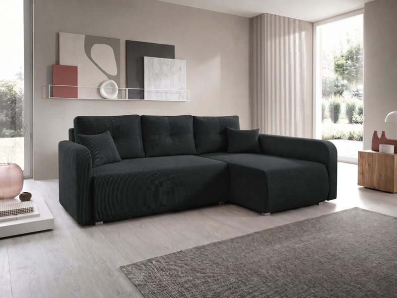 Toren sovesofa med oppbevaring og divan høyre - Svart - Møbler - Sofaer - Sovesofaer - Sovesofa divan