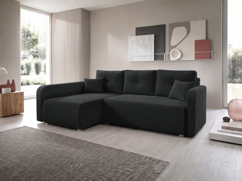 Toren sovesofa med oppbevaring og divan venstre - Svart - Møbler - Sofaer - Sovesofaer - Sovesofa divan