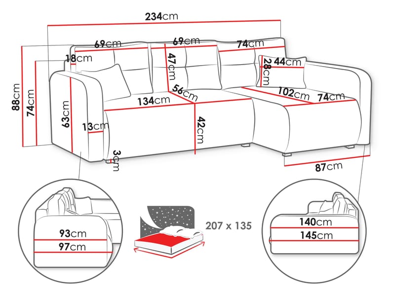 Toren sovesofa med oppbevaring og divan venstre - Svart - Møbler - Sofaer - Sovesofaer - Sovesofa divan