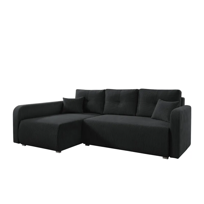 Toren sovesofa med oppbevaring og divan venstre, Svart