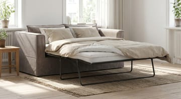 Travstad 3-seters sovesofa med HVILA overmadrass 140x200 cm latex med vaskbart trekk - Grå/hvit - Møbler - Sofaer - Sovesofaer - 3 seters sovesofa