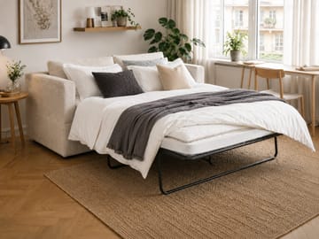 Travstad 3-seters sovesofa med HVILA overmadrass 140x200 cm polyeterskum med vaskbart trekk - Beige/hvit - Møbler - Sofaer - Sovesofaer - 3 seters sovesofa