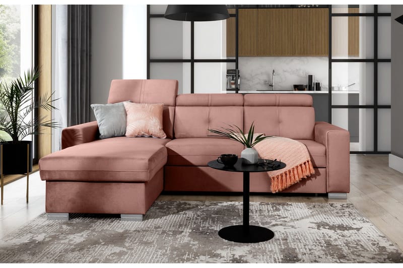 Trent Sovesofa m. Divan med Oppbevaring 3-seter, Rosa