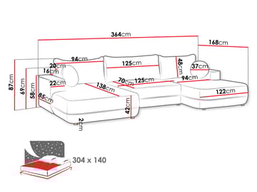 Uppland Sovesofa med dobbel sjeselong 5-seter - Beige - Møbler - Sofaer - Sovesofaer - U sovesofa