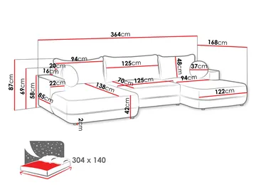 Uppland Sovesofa med dobbel sjeselong 5-seter - Hvit - Møbler - Sofaer - Sovesofaer - U sovesofa