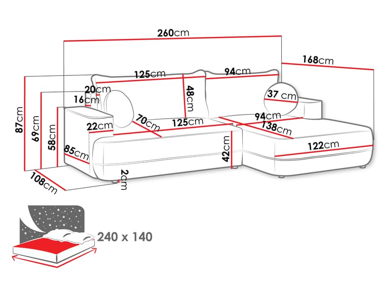 Uppland Sovesofa med sjeselong 3-seter - Beige - Møbler - Sofaer - Sovesofaer - Sovesofa divan