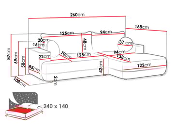 Uppland Sovesofa med sjeselong 3-seter - Hvit - Møbler - Sofaer - Sovesofaer - Sovesofa divan