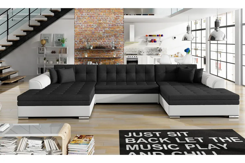 Ventolia Hjørnesovesofa - Svart/Hvit - Møbler - Sofaer - Sovesofaer - U sovesofa