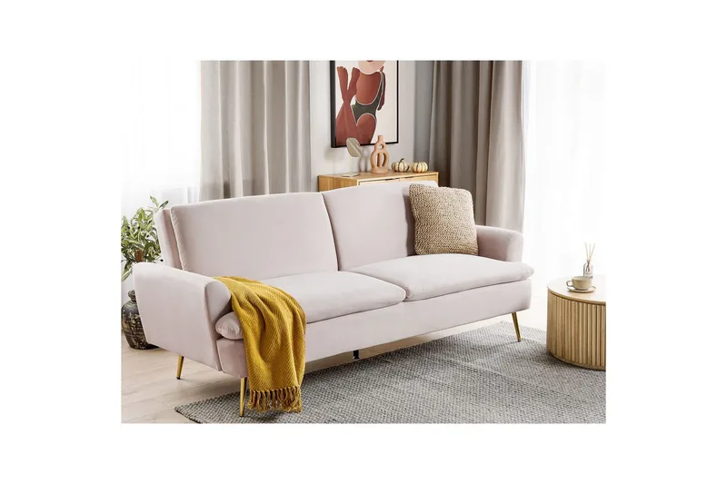 Vettre 3-seter Rektangulær Sovesofa 110x180 cm i Fløyel - Beige - Møbler - Sofaer - Sovesofaer - 3 seters sovesofa