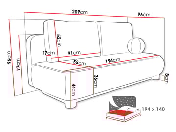 Villoruela Sovesofa 3-seter - Beige - Møbler - Sofaer - Sovesofaer - 3 seters sovesofa