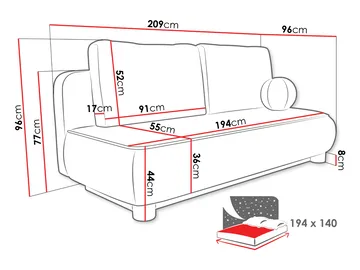 Villoruela Sovesofa 3-seter - Grå - Møbler - Sofaer - Sovesofaer - 3 seters sovesofa