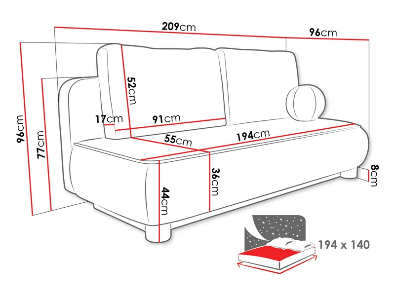 Villoruela Sovesofa 3-seter - Grå - Møbler - Sofaer - Sovesofaer - 3 seters sovesofa
