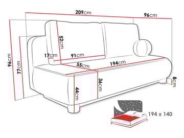 Villoruela Sovesofa 3-seter - Grå - Møbler - Sofaer - Sovesofaer - 3 seters sovesofa