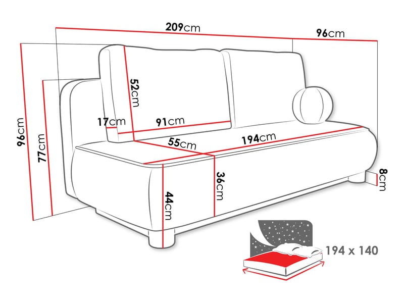 Villoruela Sovesofa 3-seter - Hvit - Møbler - Sofaer - Sovesofaer - 3 seters sovesofa