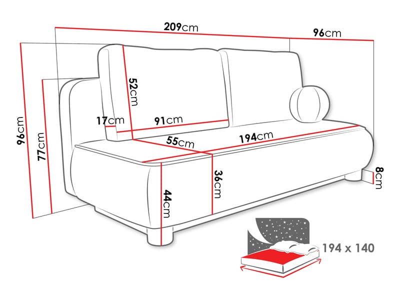 Villoruela Sovesofa 3-seter - Hvit - Møbler - Sofaer - Sovesofaer - 3 seters sovesofa