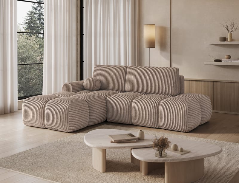 Vittario 3-seters boblete sovesofa med divan og oppbevaring, venstre - Modullo 20 - Møbler - Sofaer - Sovesofaer - Hjørnesovesofa