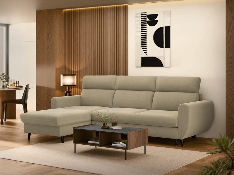 Vylon 3-seters sovesofa med divan - Beige - Møbler - Sofaer - Sovesofaer - Hjørnesovesofa