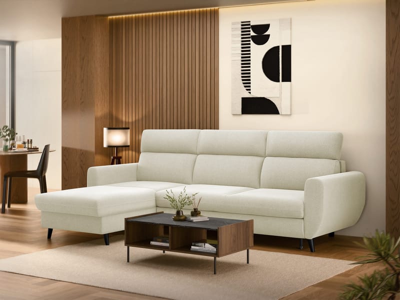 Vylon 3-seters sovesofa med divan - beige - Møbler - Sofaer - Sovesofaer - Hjørnesovesofa
