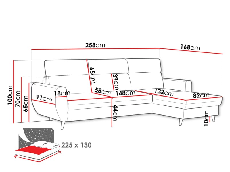 Vylon 3-seters sovesofa med divan - grå - Møbler - Sofaer - Sovesofaer - Hjørnesovesofa