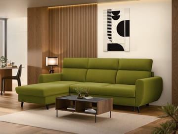 Vylon 3-seters sovesofa med divan - Grønn - Møbler - Sofaer - Sovesofaer - Hjørnesovesofa