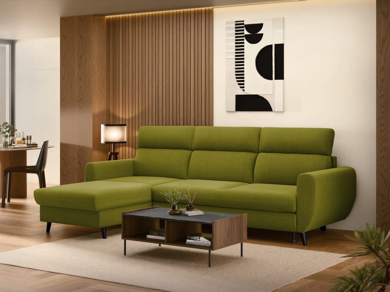 Vylon 3-seters sovesofa med divan - Grønn - Møbler - Sofaer - Sovesofaer - Hjørnesovesofa