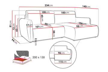 Wymer Sovesofa Med 2-Seters Divan - Rosa - Møbler - Sofaer - Sovesofaer - Sovesofa divan