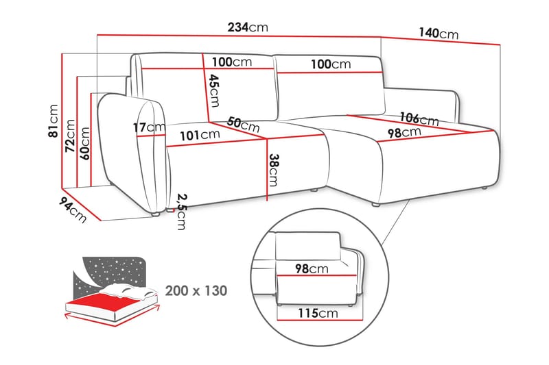Wymer Sovesofa Med 2-Seters Divan - Rosa - Møbler - Sofaer - Sovesofaer - Sovesofa divan