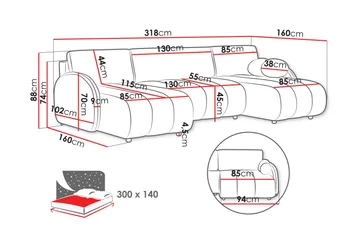 Zarania Sovesofa Dobbel Divan 3-Seter - Rosa - Møbler - Sofaer - Sovesofaer - U sovesofa