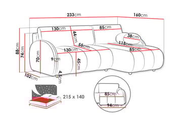 Zarania Sovesofa Med 3-Seters Divan - Rosa - Møbler - Sofaer - Sovesofaer - Sovesofa divan