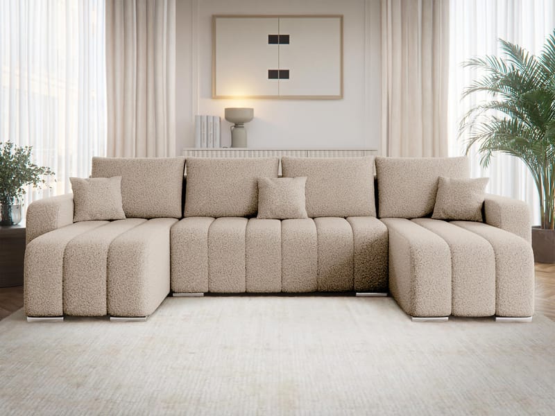 Zulueta 4-seters sovesofa med dobbel divan - beige - Møbler - Sofaer - Sovesofaer - Hjørnesovesofa