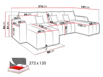 Zulueta 4-seters sovesofa med dobbel divan - beige - Møbler - Sofaer - Sovesofaer - Hjørnesovesofa