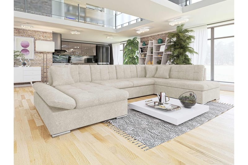 Zumar Sovesofa med Sjeselong og Dobbel Sjeselong 4-seter i Bouclé - Beige - Møbler - Sofaer - Sovesofaer - Sovesofa divan