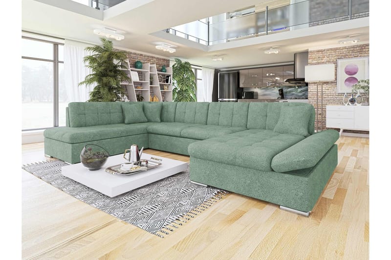 Zumar Sovesofa med Sjeselong og Dobbel Sjeselong 4-seter i Bouclé - Grønn - Møbler - Sofaer - Sovesofaer - Sovesofa divan