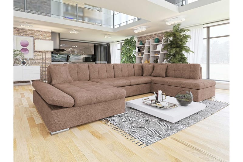 Zumar Sovesofa med Sjeselong og Dobbel Sjeselong 4-seter i Bouclé - Rosa - Møbler - Sofaer - Sovesofaer - Sovesofa divan